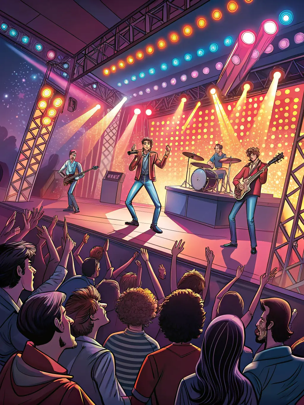 A vibrant image of a live blues event at NBB, featuring a packed audience and a band passionately performing on stage, capturing the energy and atmosphere of the event.